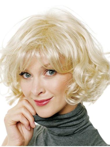 With Bangs Curly Blonde Capless Style Short Wigs