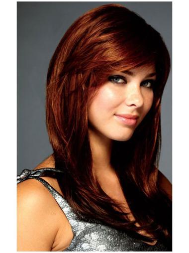 Fashion Auburn Straight With Bangs Lace Front Long Wigs