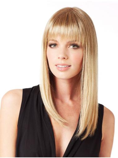 Long Synthetic Lace Front Wigs Straight Style Witih Bangs Blonde Color