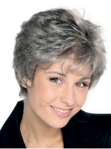 Synthetic Grey Short Straight Monofilament Silver Wig