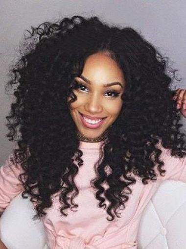 Black Remy Human Lace Front Long Kinky Curly Lace Wig UK