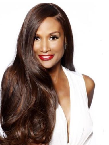 Brown Long Wavy Without Bangs Lace Front 24" Beverly Johnson Wigs