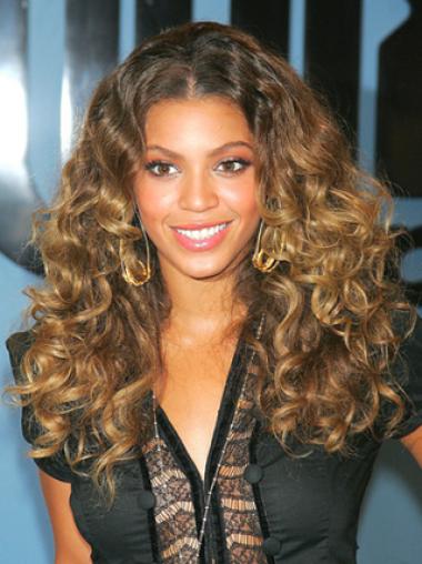 Lace Front Long Curly Brown Remy Human Beyonce Style Wig