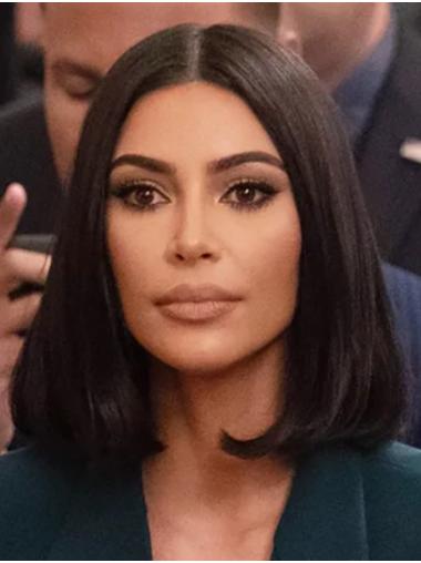Straight Brown Chin Length 12" Remy Human Hair Top Kim Kardashian Wigs
