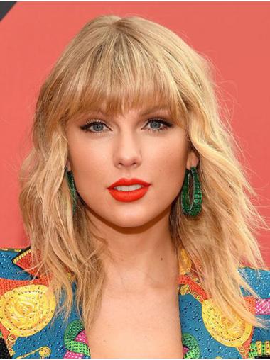14" With Bangs Wavy Shoulder Length Blonde Incredible Taylor Swift Wigs