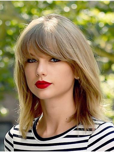 14" With Bangs Straight Shoulder Length Blonde Soft Taylor Swift Wigs