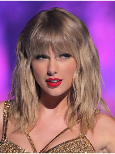 14" With Bangs Straight Shoulder Length Platinum Blonde Stylish Taylor Swift Wigs