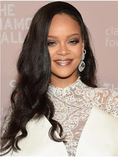 18" Without Bangs Wavy Long Black Trendy Rihanna Wigs