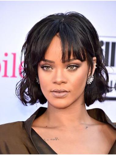 10" Bobs Wavy Chin Length Black Affordable Rihanna Wigs