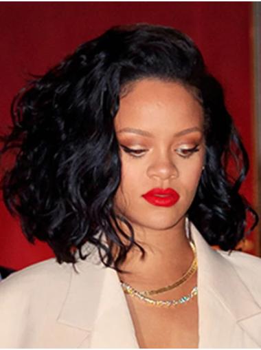 14" Bobs Wavy Chin Length Black Sassy Rihanna Wigs