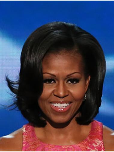 Wavy Chin Length Lace Front Black 12" Bobs Remy Human Hair Modern Michelle Obama Wigs