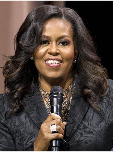 Curly Shoulder Length Lace Front Black 16" Without Bangs Synthetic Comfortable Michelle Obama Wigs