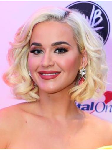 Curly Chin Length Lace Front Platinum Blonde 12" Bobs Synthetic New Katy Perry Wigs