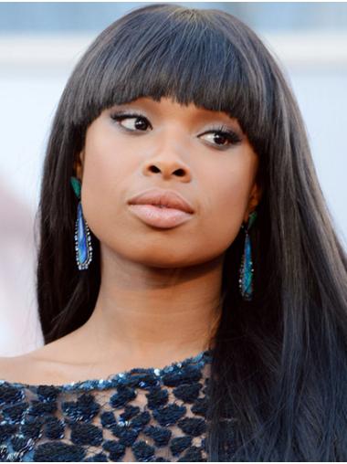 Straight Long Lace Front Black 22" With Bangs Synthetic Trendy Jennifer Hudson Wigs