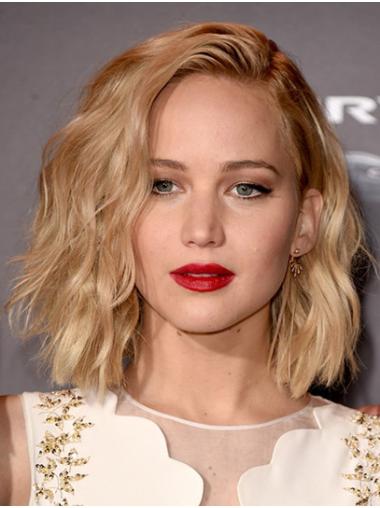 Without Bangs Blonde Shoulder Length 12" Lace Front Wavy Discount Jennifer Lawrence Wigs