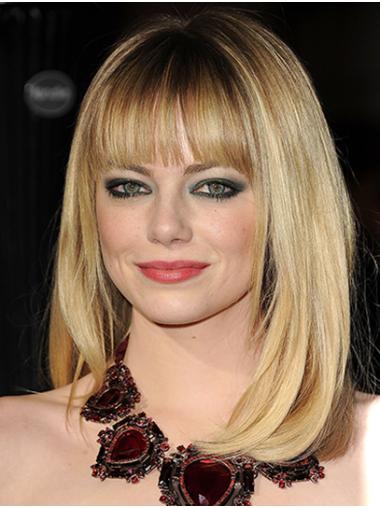 Blonde Straight 16" Full Lace With Bangs Shoulder Length Comfortable Emma Stone Wigs