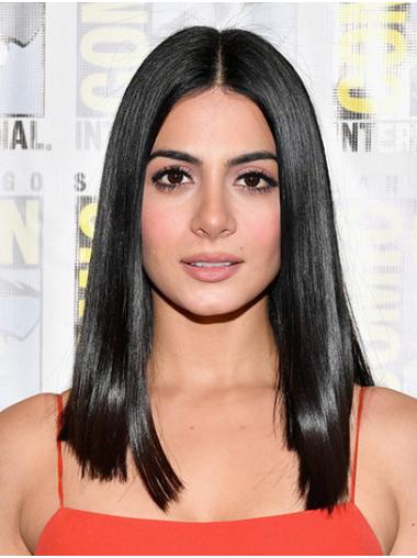 Black Straight 14" Capless Without Bangs Shoulder Length Designed Emeraude Toubia Wigs