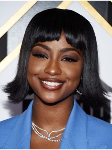 Black Straight 12" Lace Front Bobs Chin Length Comfortable Justine Skye Wigs