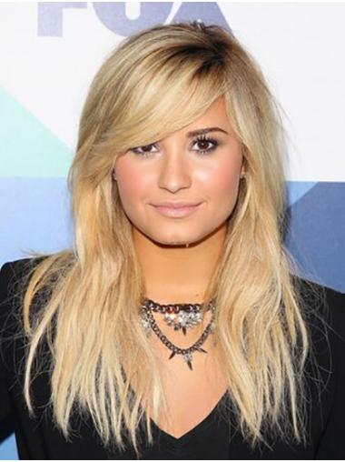 Synthetic Blonde Wavy 18" Lace Front With Bangs Demi Lovato Wigs