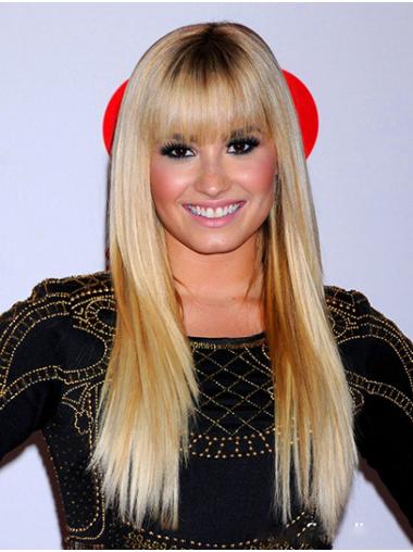Synthetic Blonde Straight 20" Capless With Bangs Demi Lovato Wigs
