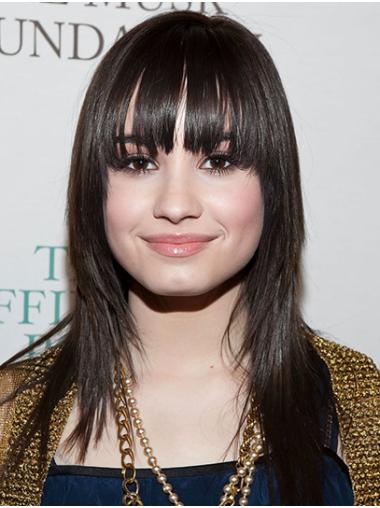 Remy Human Hair Brown Straight 16" Capless With Bangs Demi Lovato Wigs