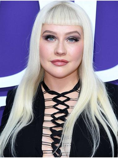 Synthetic Platinum Blonde Straight 24" Capless With Bangs Christina Aguilera Wigs
