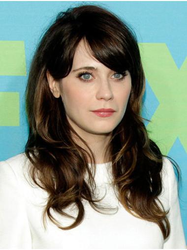 Synthetic Brown Wavy 18" Long With Bangs Trendy Zooey Deschanel Wigs