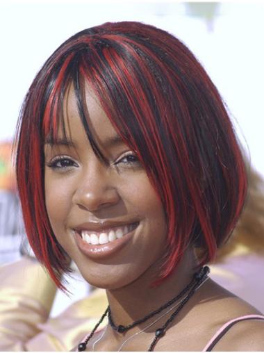 Synthetic Red Straight 12" Chin Length Bobs Stylish Kelly Rowland Wigs