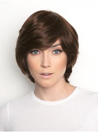 Wavy 100% Hand-Tied Brown Remy Human Hair Wigs Bob Style