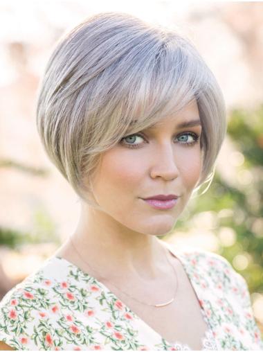 Bobs 100% Hand-Tied Straight 8" Grey Wig For Ladies