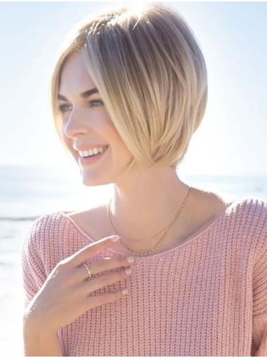 Straight 100% Hand-Tied Blonde Synthetic Bob Style Wig