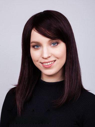 Remy Human Hair Straight 14" With Bangs Lace Front Wigs For Female