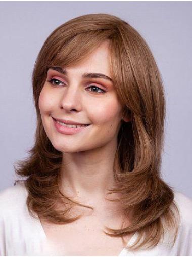 16" 100% Hand-Tied Remy Human Hair With Bangs Long Wigs For Female