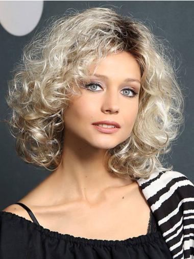 100% Hand-Tied Curly Synthetic Without Bangs Female Medium Wigs