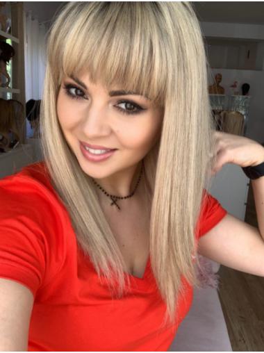 Straight 16" Blonde With Bangs Human Hair Wigs Buy