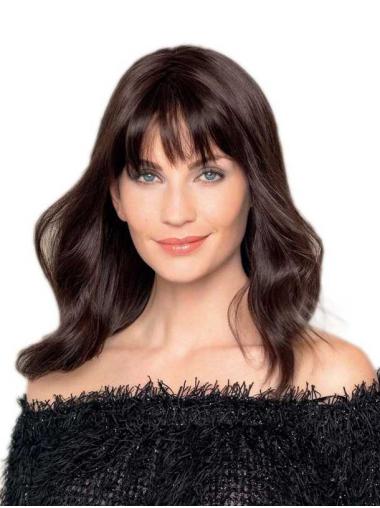 Wavy With Bangs 16" Long Best Hand-Tied Wigs
