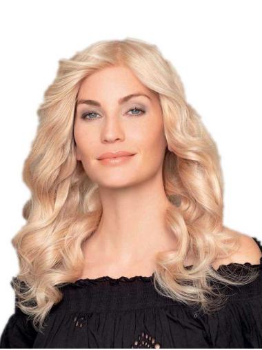 Wavy 18" Blonde Without Bangs Womens Human Hair Wigs