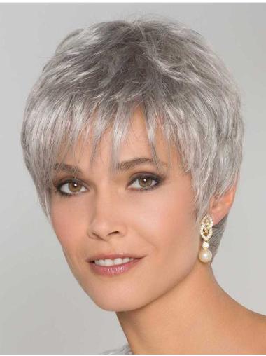 Synthetic Monofilament Straight 6" Stylish Grey Wigs
