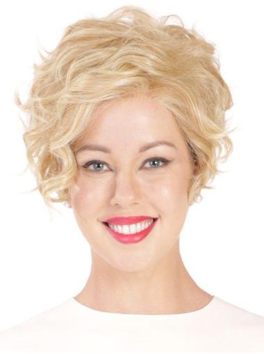 Synthetic Flexibility Cropped Blonde Curly Monofilament Wigs