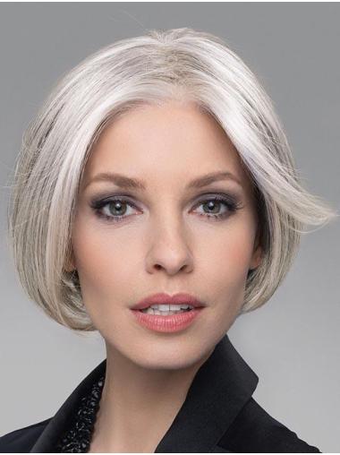 6" Cropped Comfortable Lace Front Straight Grey Wigs