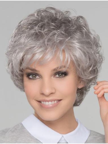 8" Short Top Lace Front Curly Grey Wigs
