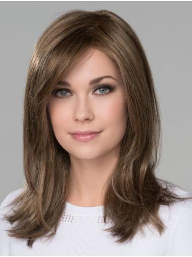 With Bangs Monofilament 16" Straight Brown Long Wigs