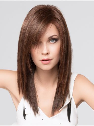 Brown 16" With Bangs Long Trendy Monofilament Wigs