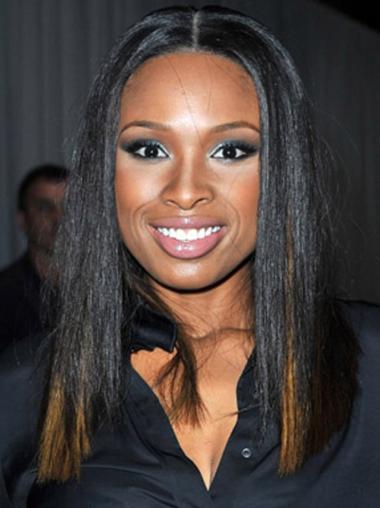 Shoulder Length Black Straight Without Bangs Perfect African American Wigs