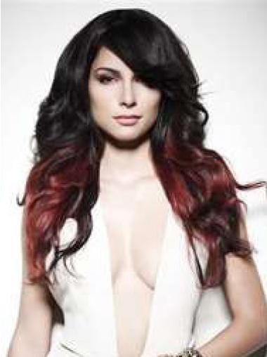 Stylish Ombre/2 Tone Long Wavy With Bangs 22" Human Lace Wigs