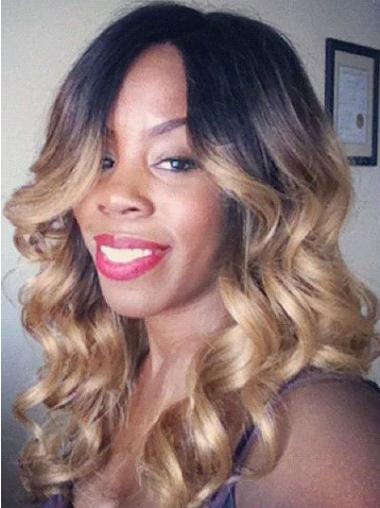 Convenient Ombre/2 Tone Long Wavy Without Bangs 20" Human Lace Wigs