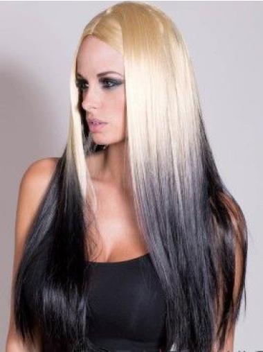 Suitable Ombre/2 Tone Long Straight Without Bangs 22" Human Lace Wigs
