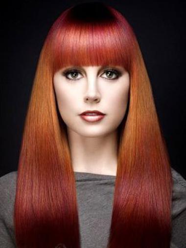 Popular Ombre/2 Tone Long Straight With Bangs 18" Human Lace Wigs