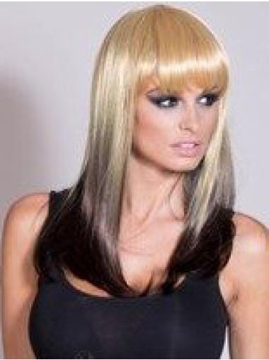 Affordable Ombre/2 Tone Long Straight With Bangs 20" Human Lace Wigs