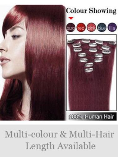 Sleek Red Straight Remy Human Hair Clip In Hair Extensions